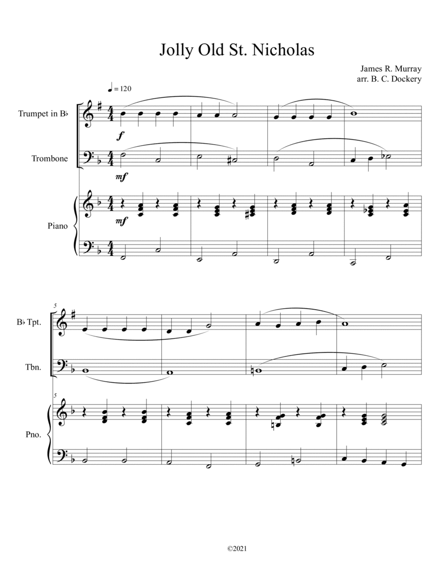 Jolly Old St. Nicholas (Trumpet and Trombone Duet with Piano Accompaniment) (arr. B. C. Dockery)