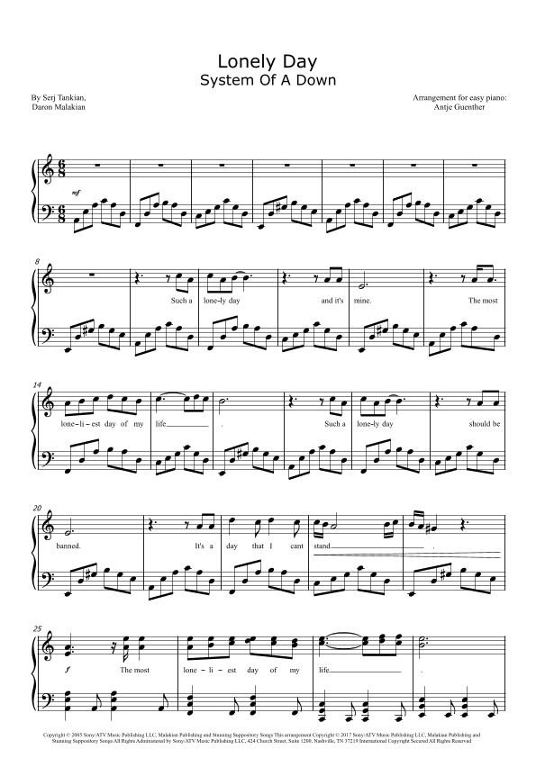 Lonely Day (arr. Antje Günther)
