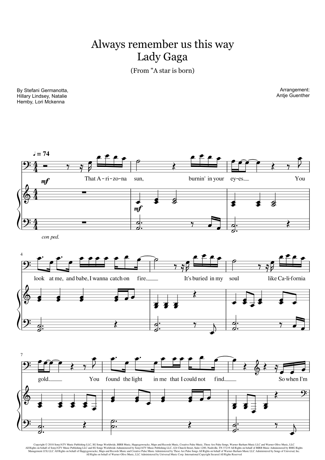 Always Remember Us This Way (arr. Antje Günther)