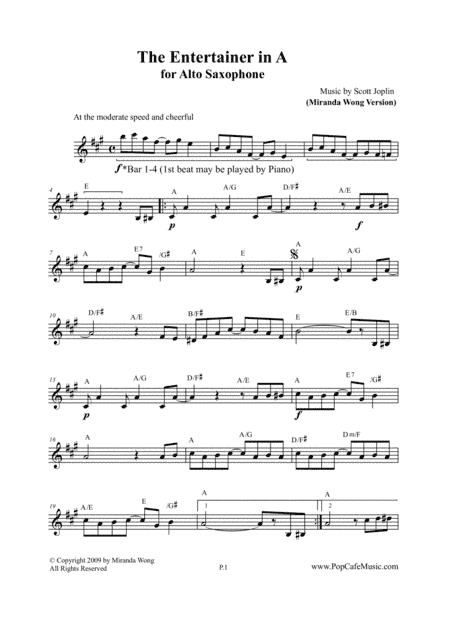 The Entertainer - Alto Sax + Tenor Sax + Concert Key (arr. Miranda Wong)