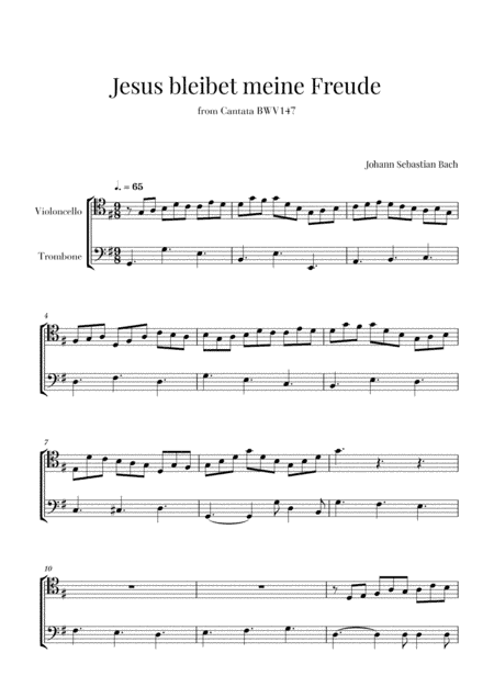Bach - Jesus bleibet meine Freude for Cello and Trombone (arr. Cadenza Editions)