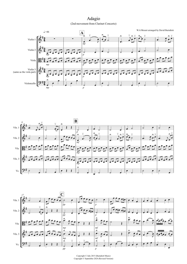 Adagio from Mozart's Clarinet Concerto for String Quartet (arr. David Burndrett)