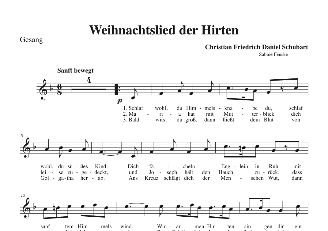 Schubart Christmas song of the shepherds (arr. Sabine Fenske)