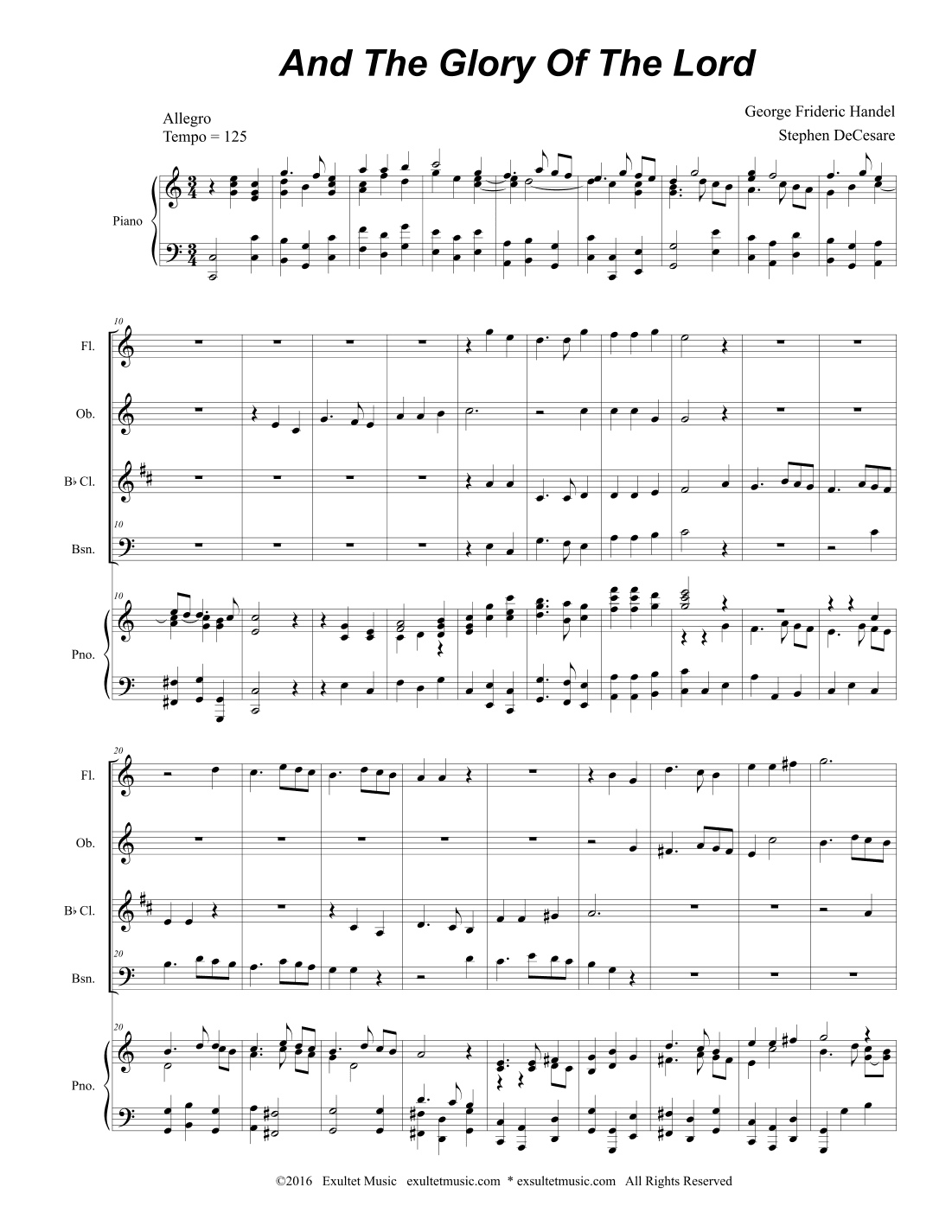And The Glory Of The Lord (Woodwind Quartet and Piano) (arr. Stephen DeCesare)