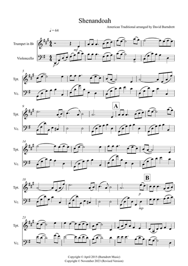 Shenandoah for Trumpet and Cello Duet (arr. David Burndrett)