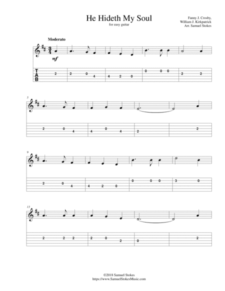 He Hideth My Soul (A Wonderful Savior is Jesus My Lord) - for easy guitar with TAB (arr. Samuel Stokes)