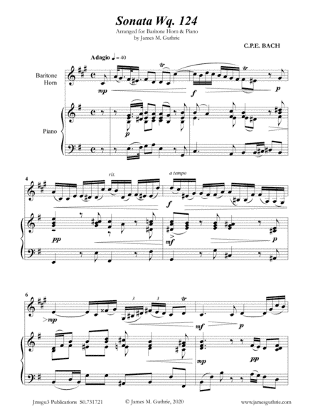 CPE BACH: Sonata in E Minor WQ124 for Baritone Horn & Piano (arr. James Guthrie, ASCAP)