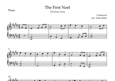 The First Noel (Christmas Song) for Easy Piano Solo in E Major (arr. Fabio Britto)