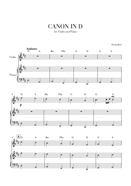 Canon in D for Violin and Beginner Piano (with Chords) (arr. Cadenza Editions)