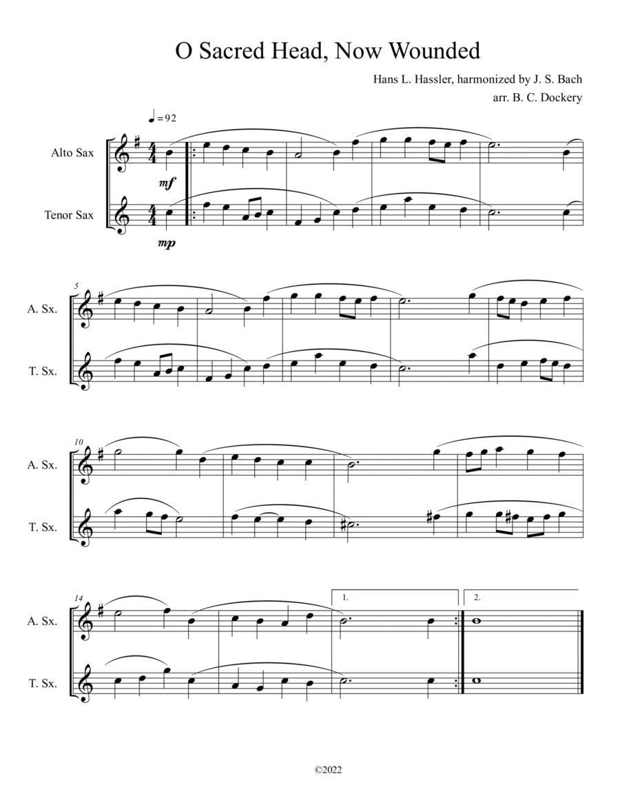 O Sacred Head, Now Wounded (Alto and Tenor Sax Duet) (arr. B. C. Dockery)