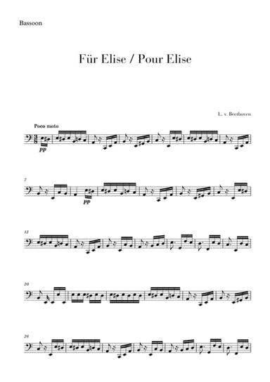 Pour Elise (Für Elise) for Bassoon (arr. Cadenza Editions)