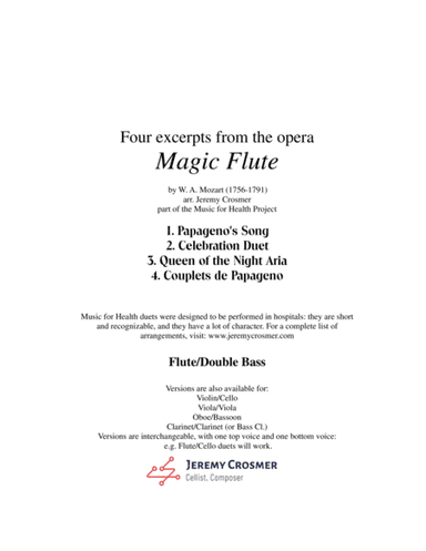 Mozart: Magic Flute selections - Music for Health Duet for Flute/Double Bass (arr. Jeremy Crosmer)