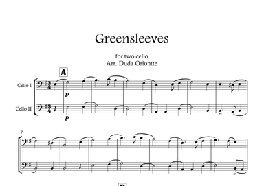 Greensleeves (Green Leeves) CELLO DUO. (English folk music, broadside) BEGINNER (arr. Duda Oriontte)