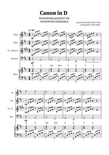 Canon in D - Woodwind Quartet with Piano (arr. Valdir Maia)