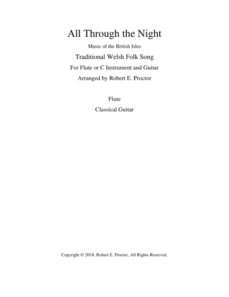 All Through the Night for Flute or C Instrument and Guitar (arr. Robert E. Proctor)