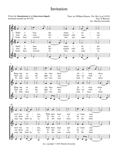 Anonymous 4: Invitation (arr. William Hauser (1878), Marsha Genensky)