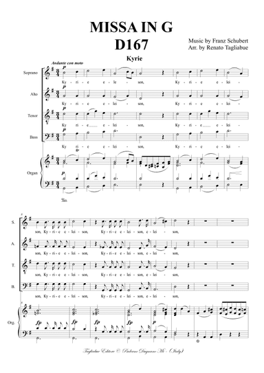 SCHUBERT - MISSA IN G - Arr. for SATB Choir and Organ (With Organ part) (arr. Renato Tagliabue)