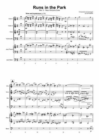 Runs In The Park (Near Horizons mov.ii) - for string quartet with jazz piano and bass