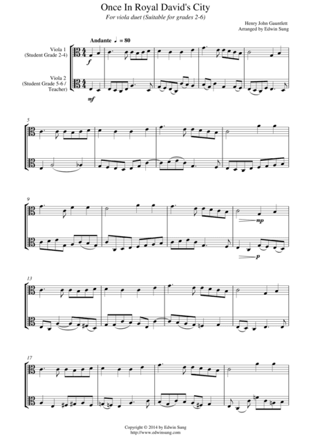 Once In Royal David’s City (for viola duet, suitable for grades 2-6) (arr. Edwin Sung)