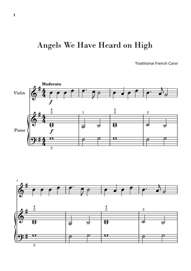 Angels We Have Heard on High (for Violin and Piano Beginners) (arr. Gisele Sant'Ana)