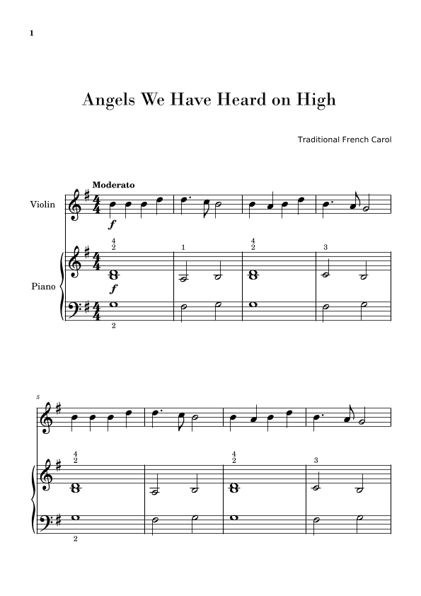 Angels We Have Heard on High (for Violin and Piano Beginners) (arr. Gisele Sant'Ana)