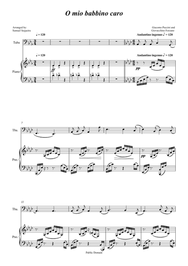O mio babbino caro - for Tuba and Piano accompaniment - orchestral play along (arr. Samuel Sequeira)