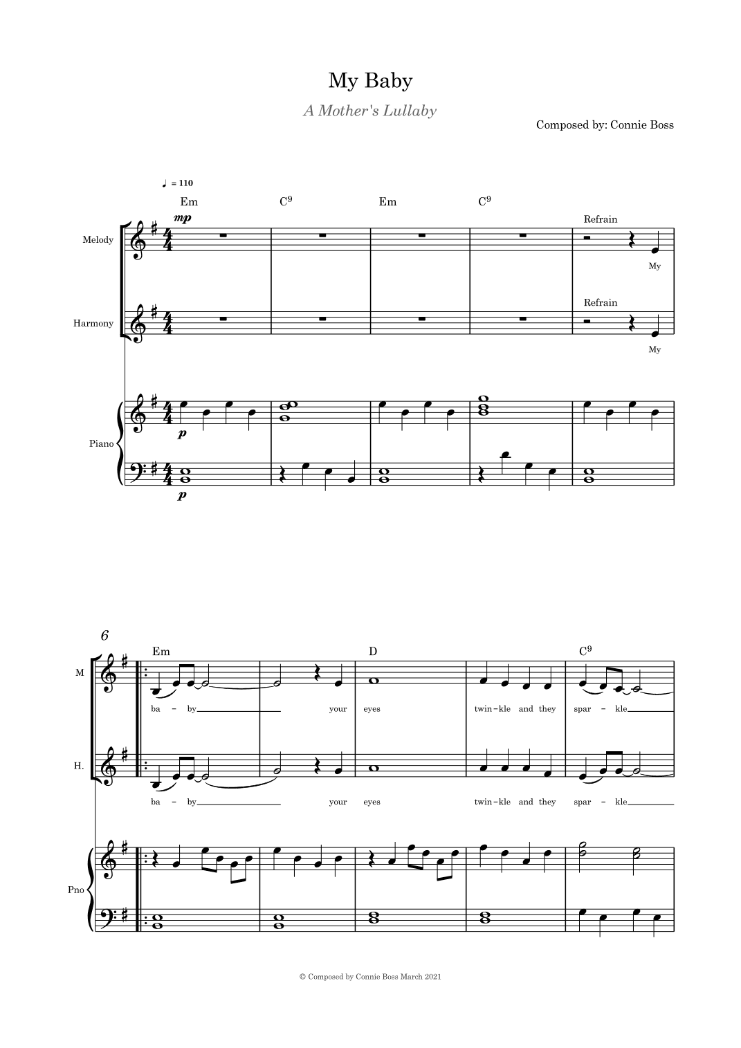 My Baby (A Mother's Lullaby) - duet and piano