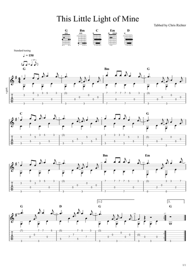 This Little Light of Mine (Solo Fingerstyle Guitar Tab) (arr. Chris Richter)