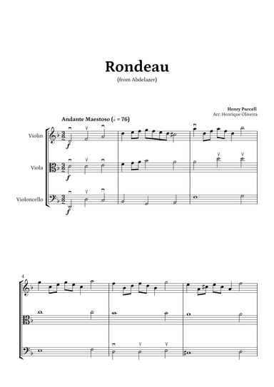 Rondeau from "Abdelazer Suite" by Henry Purcell - For Violin, Viola and Cello (arr. Henrique Oliveira)