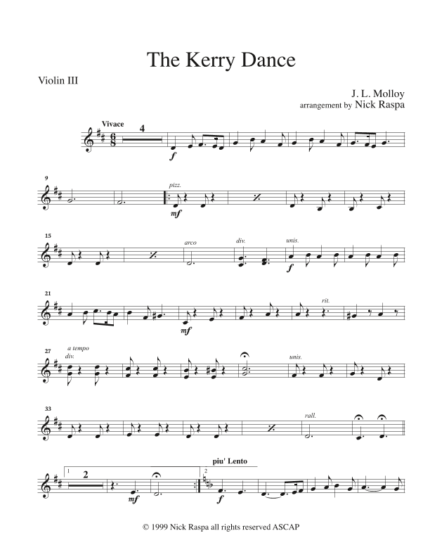 Kerry Dance (String Orchestra) Violin III part (optional) (arr. Nick Raspa)