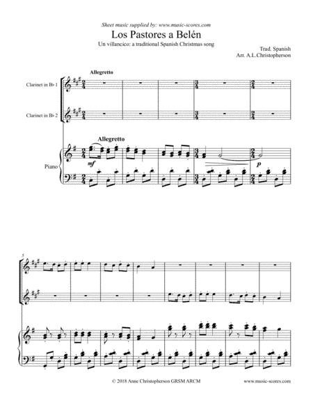 Los Pastores a Belen - 2 Clarinets and Piano (arr. Anne L Christopherson GRSM ARCM)