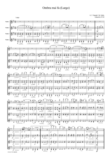 Handel Ombra mai fu (Largo), for 4 Violins, VN404 (arr. FCMUSIC)