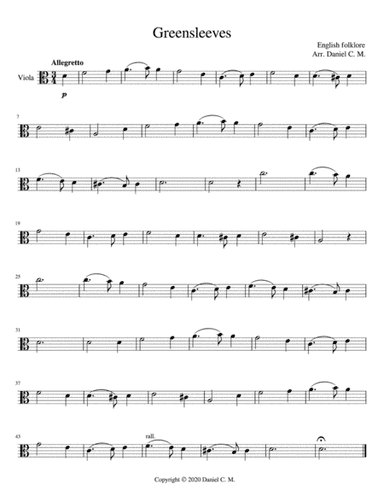 Greensleeves for viola and piano (arr. Daniel C. M.)