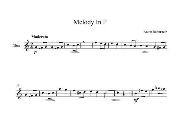 Melody In F - Anton Rubinstein (Oboe) (arr. Digital Book Music)