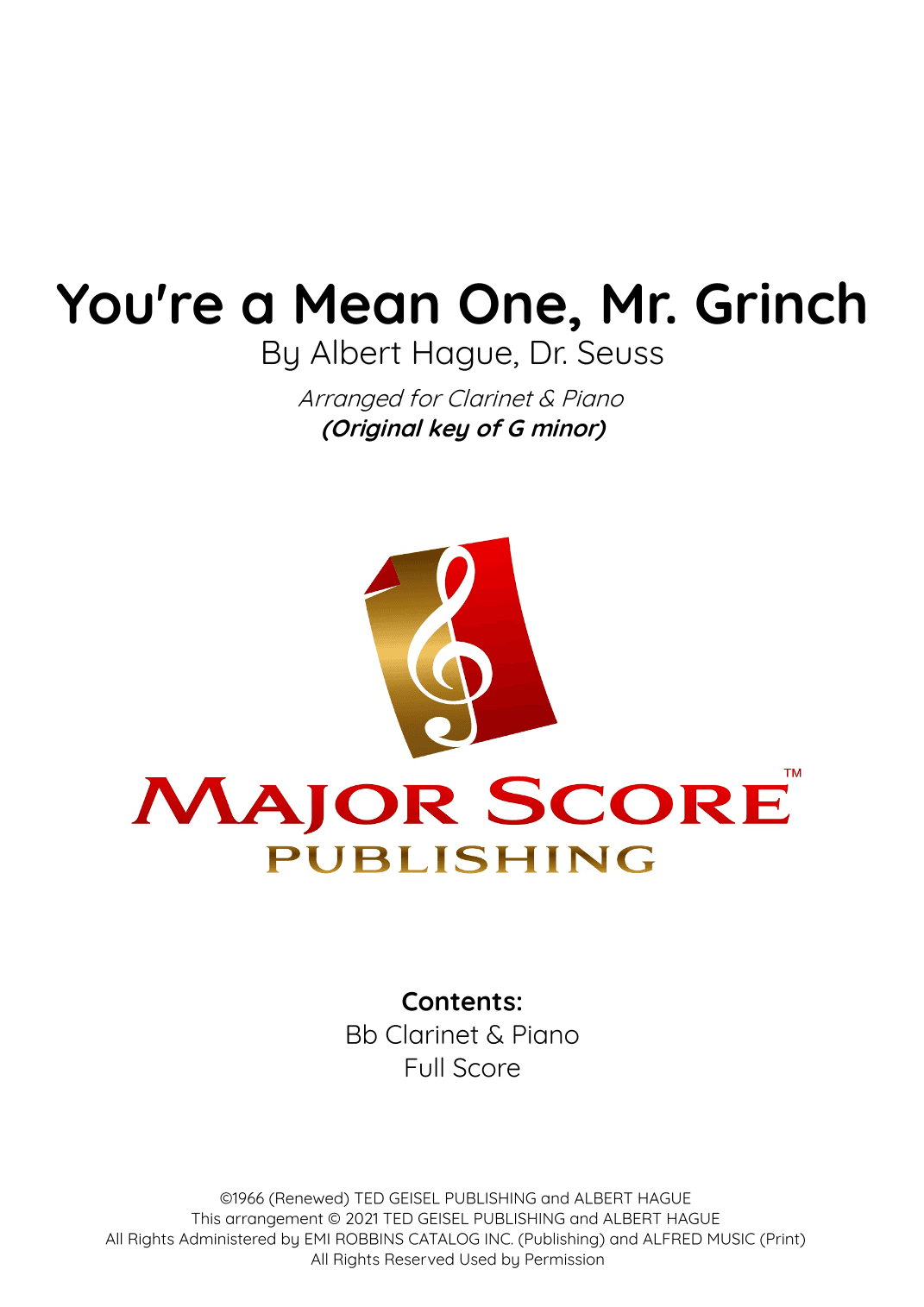 You're A Mean One, Mr. Grinch (arr. MAJOR SCORE PUBLISHING TM.)