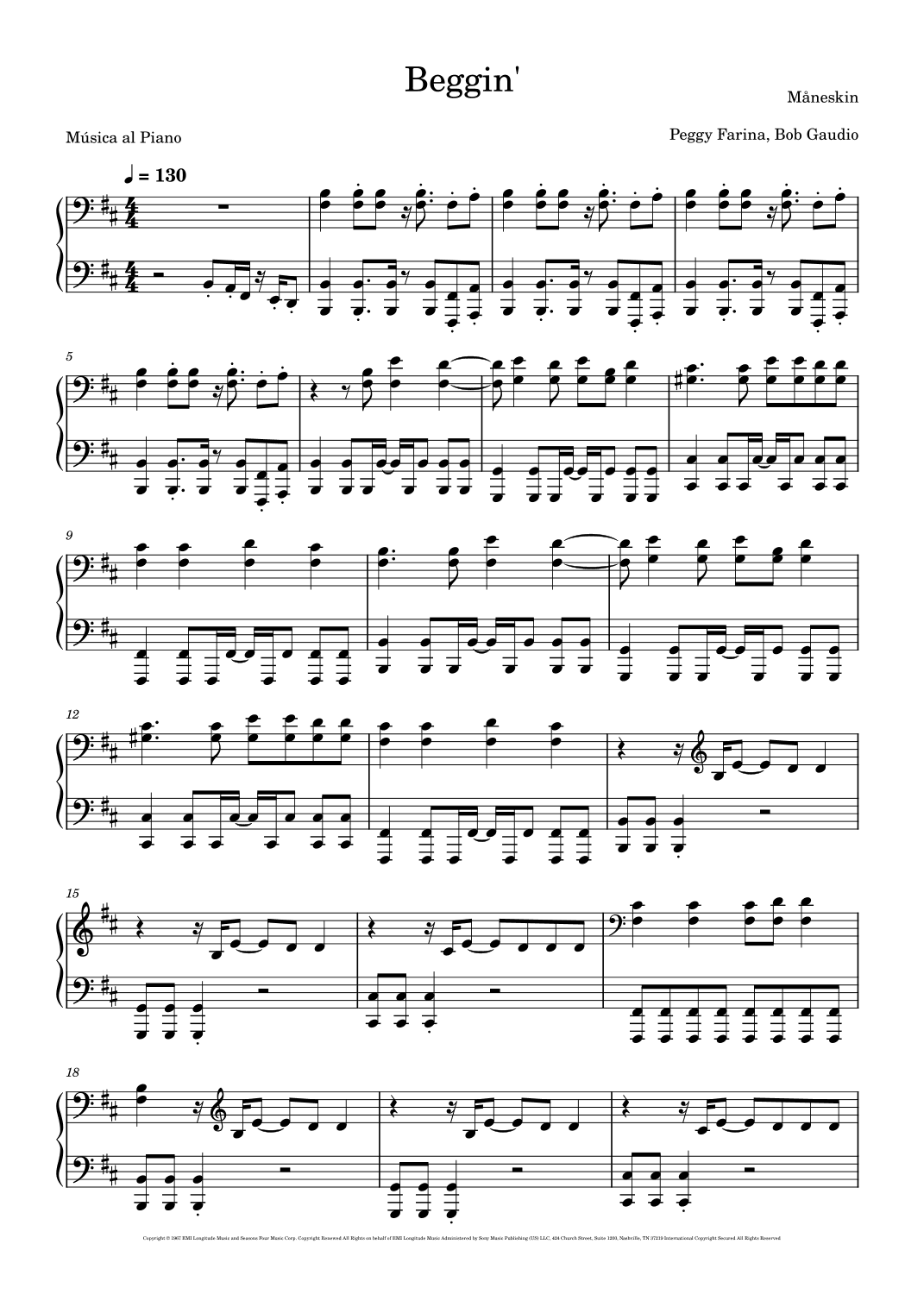Beggin' (arr. Música al Piano)