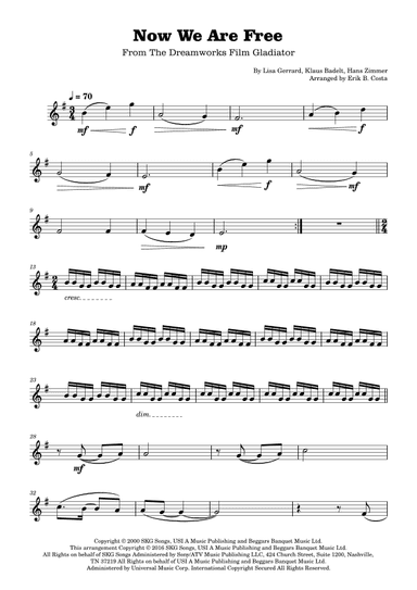 Now We Are Free (arr. Erik B. Costa)