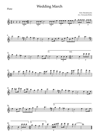 Wedding March (Felix Mendelssohn) for Flute Solo (arr. Fernando Britto)