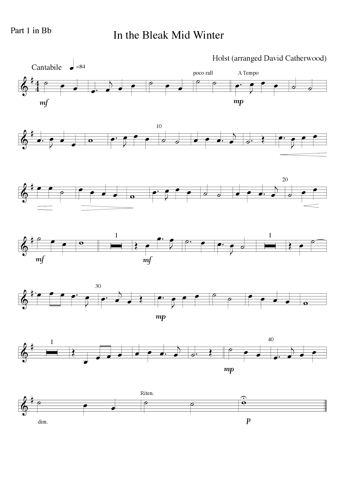 In The bleak Midwinter by Holst arranged for brass (quartet/quintet/ensemble) by David Catherwood (arr. David Catherwood)