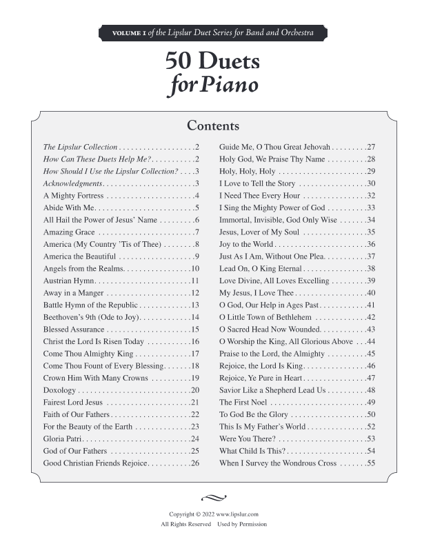 50 Duets for Piano (arr. Joseph Schoonmaker - www.lipslur.com)