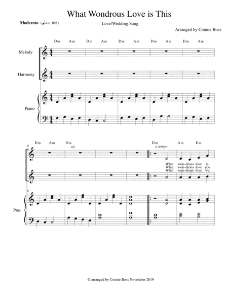What Wondrous Love is This - Love/Wedding Song - vocal duet and piano (arr. Connie Boss)