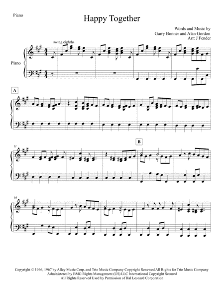 Happy Together (arr. Jerremy Fender)