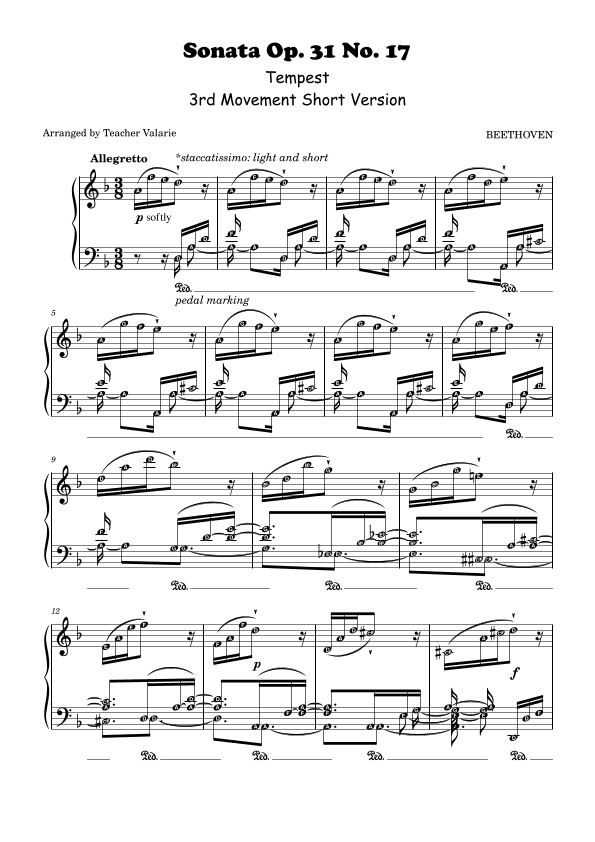 Tempest - Sonata Op. 31 No. 17 3rd Movement SHORT VERSION Self Learning Series (arr. Published Harmony)