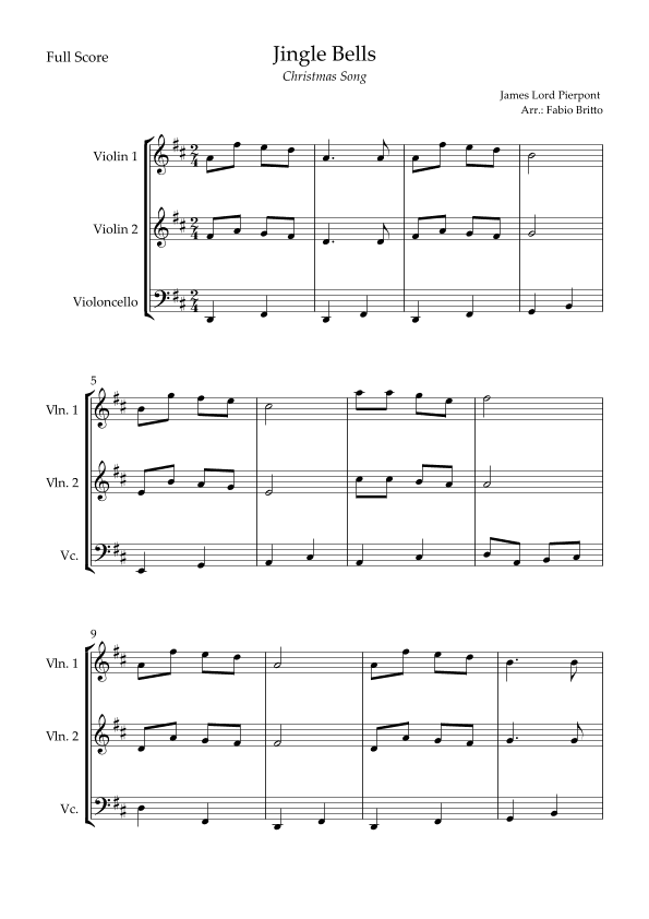 Jingle Bells (Christmas Song) for String Trio (arr. Fabio Britto)