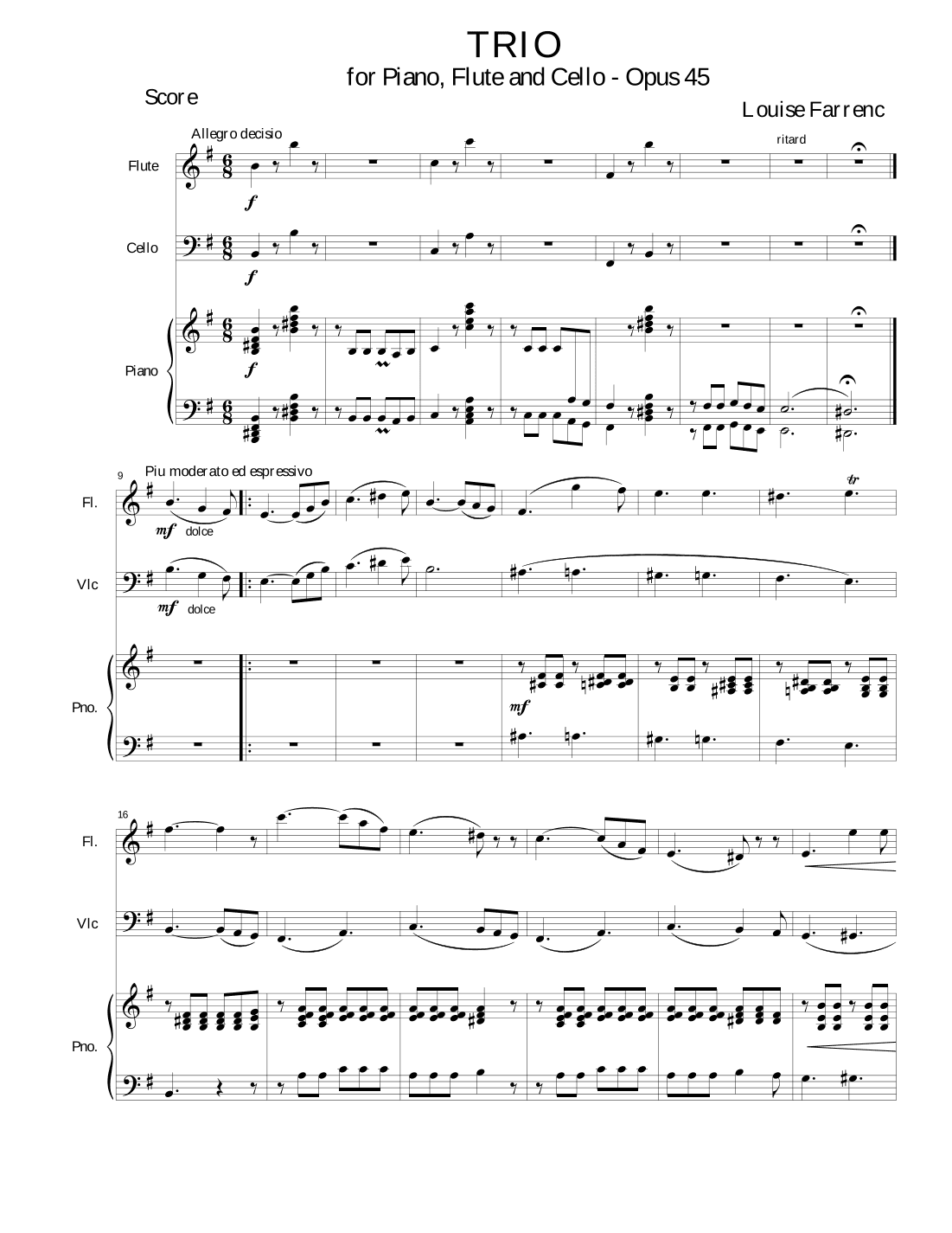 Trio for Piano, Flute and Cello - Opus 45 (arr. Gary Bricault)