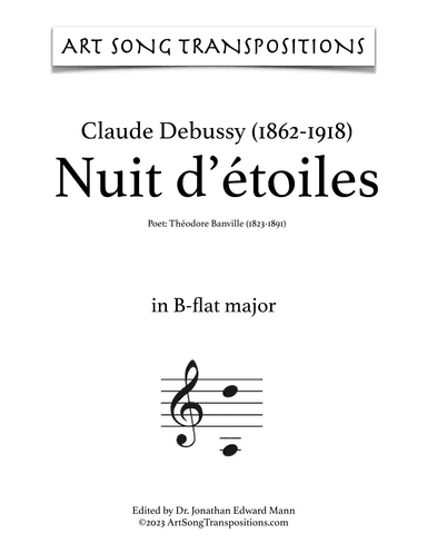 DEBUSSY: Nuit d'étoiles (transposed to B-flat major) (arr. ArtSongTranspositions.com)