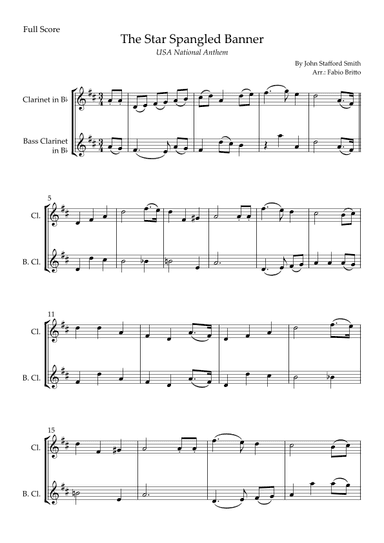 The Star Spangled Banner (USA National Anthem) for Clarinet in Bb & Bass Clarinet in Bb Duo (arr. Fabio Britto)