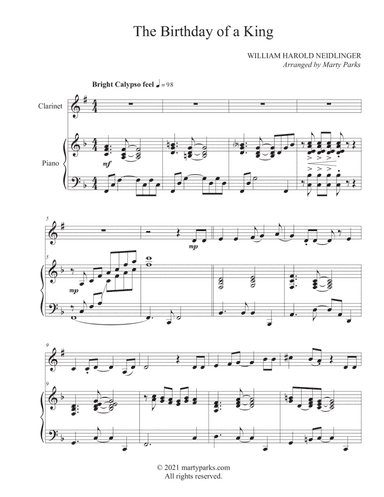 The Birthday of a King (Clarinet-Piano) (arr. Marty Parks)