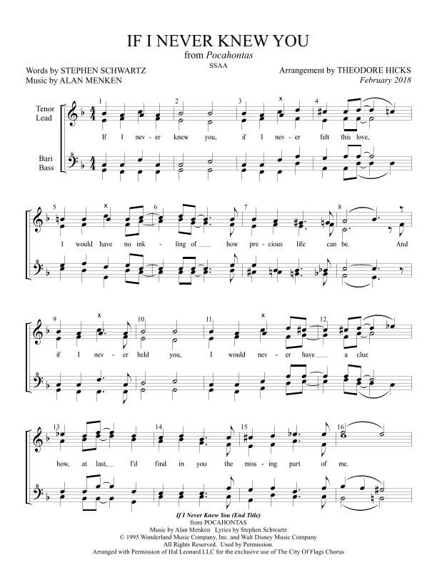 If I Never Knew You (end Title) (arr. Theodore Hicks)