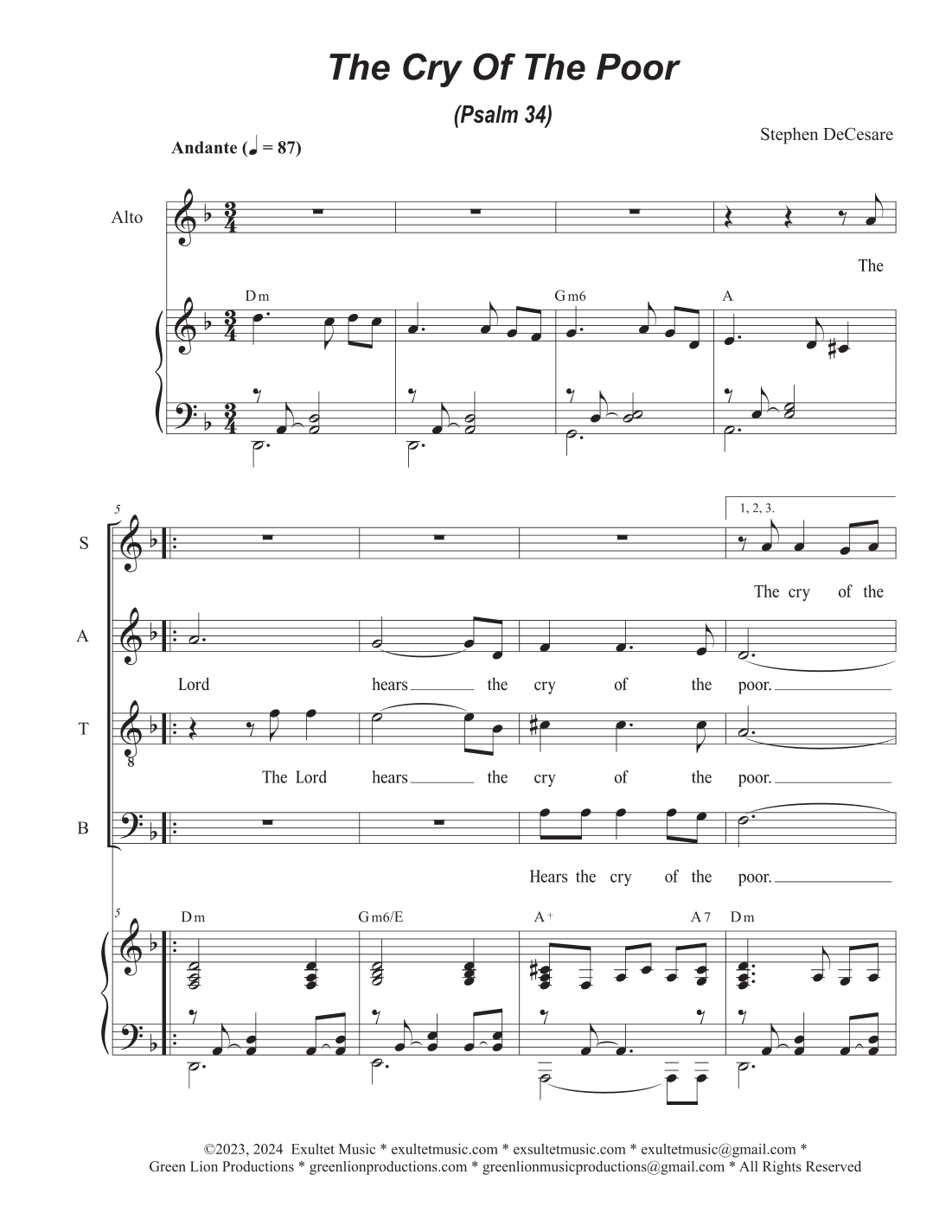The Cry Of The Poor (Psalm 34) (SATB)